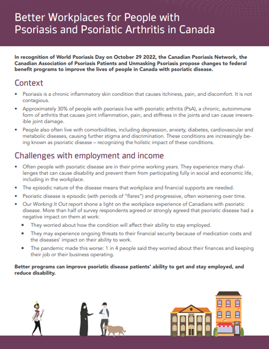Click to open the PDF: Key messages from Better workplaces for people with psoriasis and psoriatic arthritis in Canada