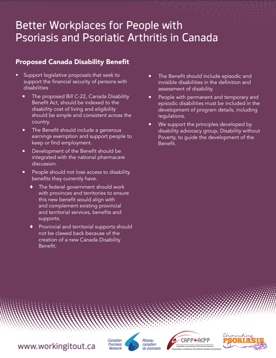 Click to open the PDF: Proposed Canada Disability Benefit from Better workplaces for people with psoriasis and psoriatic arthritis in Canada